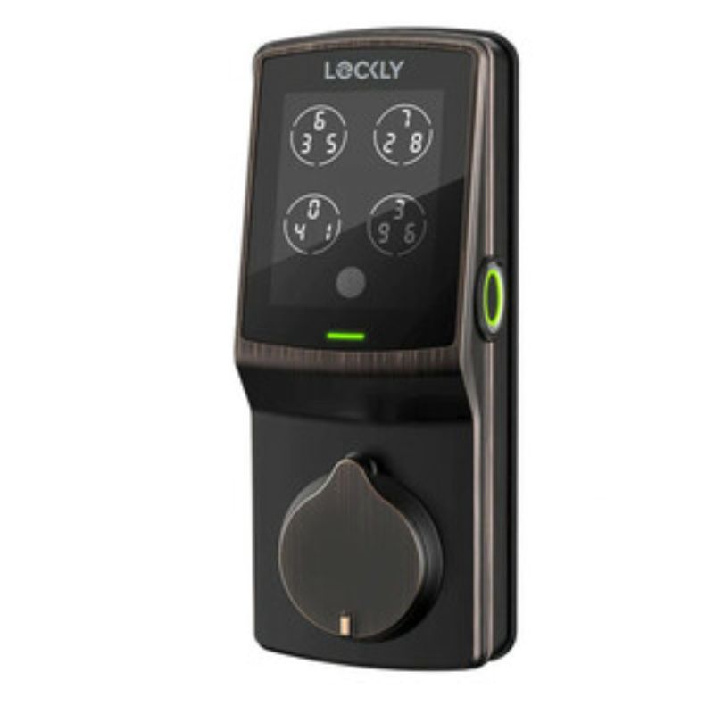 Matte black touchscreen smart lock with Wi-Fi, fingerprint recognition, and eKey sharing for enhanced home security.