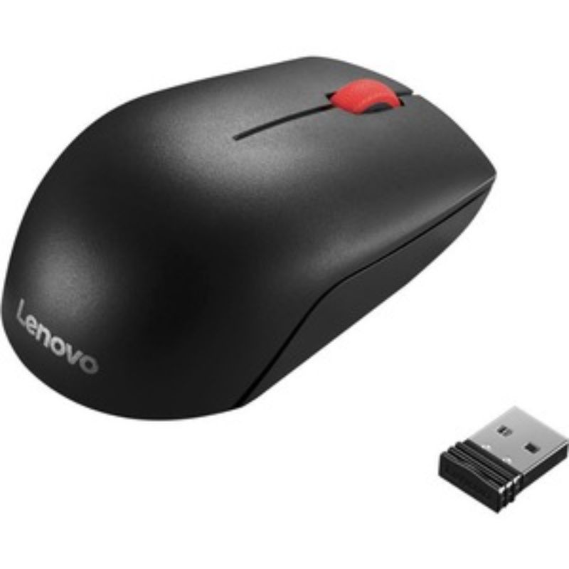 Lenovo Essential Wireless Mouse with ergonomic design, 2.4 GHz connectivity, and advanced optical sensor for precise control.