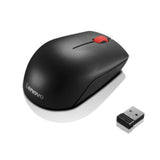 Lenovo Essential Wireless Mouse in sleek design, ergonomic shape, advanced optical sensor, and 2.4 GHz connectivity for precision use.