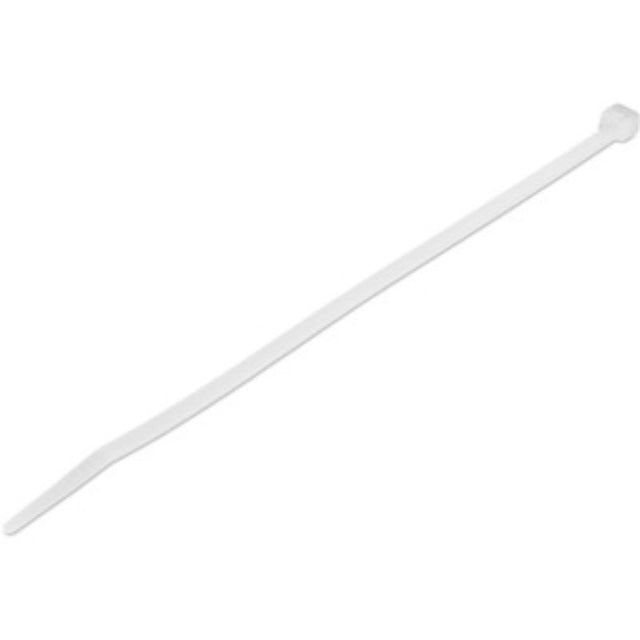 White nylon cable ties, 20cm long, 4mm wide, 55mm bundle diameter, 22kg tensile strength, perfect for cable management.