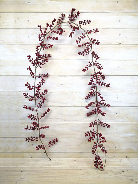 Vibrant 6-foot red artificial berry garland, perfect for enhancing home decor or special events with nature-inspired charm.