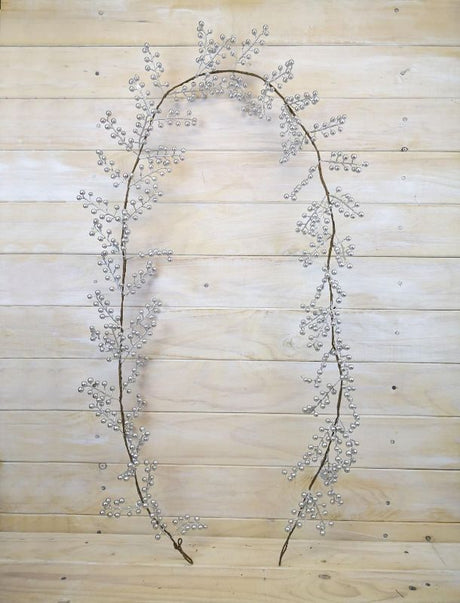 6-foot silver artificial berry garland, ideal for elegant decor at weddings and parties, mimics real berries with low maintenance.