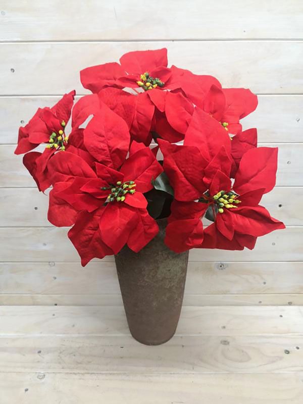 Vibrant 24cm artificial red poinsettia bush for effortless holiday decor, perfect for homes and events.