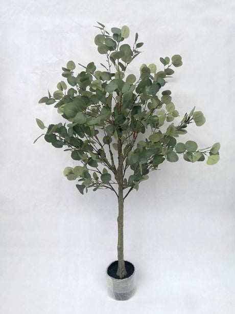 Lifelike 1.5m artificial eucalyptus tree in stylish pot, perfect for enhancing indoor spaces with low-maintenance greenery.