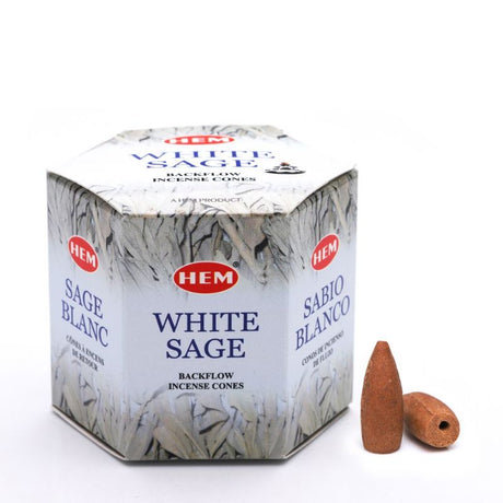 White sage backflow cones in a box of 12 packets; 480 cones for aromatherapy and relaxation in your home.