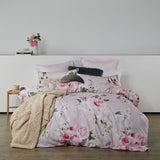 Queen Duvet Cover Set in Cherub Pink with floral design, faux-linen texture, 210x210 cm, perfect for stylish bedroom decor.