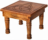 Handcrafted altar table in light mango wood featuring a Triquetra design, ideal for spiritual rituals and meditation.