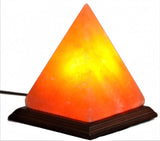 Authentic 15cm pyramid-shaped Himalayan salt lamp offering soothing light and air-purifying properties for tranquility.