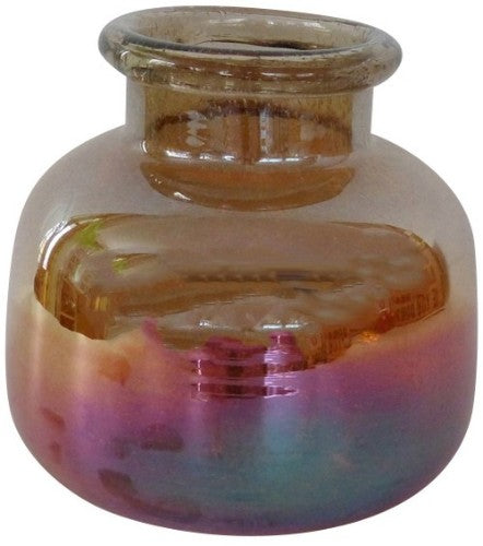 Colorful glass vase with a vibrant orange to purple gradient, perfect for floral displays or as a standalone decor piece.