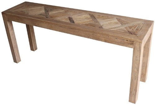 Stylish 240cm reclaimed elm bar table with metal accents, perfect for dining and entertainment in any home decor.