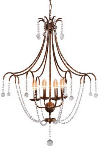 Antique Gold Foil chandelier, 96cm, featuring elegant clear glass drops for sophisticated home or office lighting.