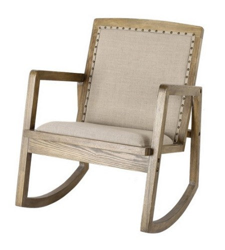 Elegant oak and linen rocking chair, 88cm tall, perfect for modern or traditional interiors with soft upholstery for comfort.