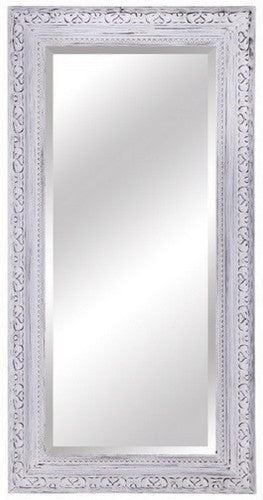 Antiqued ornate bevelled mirror in white, 150cm, elegantly designed to enhance decor and brighten living spaces.