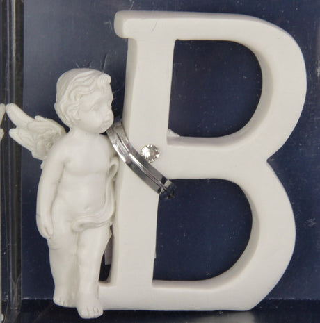 Whimsical Letter Cherub - B, 7cm tall, perfect for nursery decor and personalized gifts, combining charm and durability.