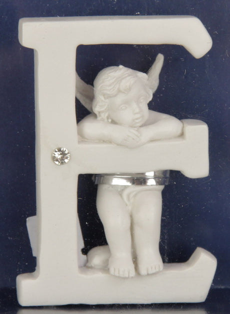 Whimsical Letter Cherub - E decor, 7cm tall, perfect for personalizing children's spaces and gifts.