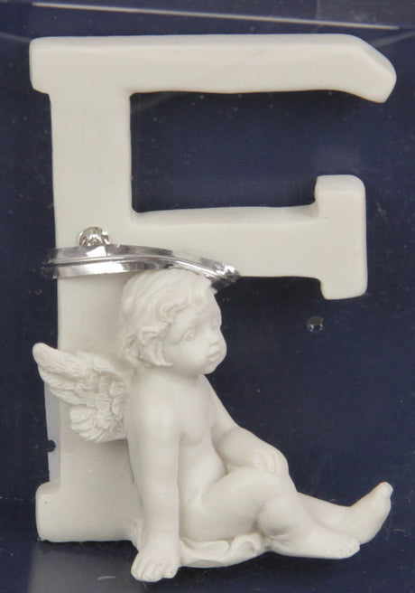 "Charming 7cm Letter Cherub - F, perfect for personalized decor and imaginative gifts for nurseries and children's rooms."