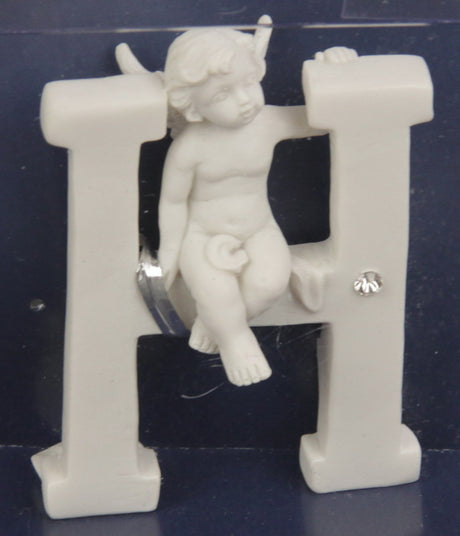 Charming Letter Cherub - H, 7cm tall, beautifully crafted for personalizing spaces with whimsy and love.