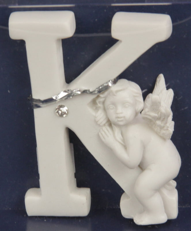 "Charming Letter Cherub - K in soft colors, perfect for nursery decor or personalized gifts, measuring 7cm."
