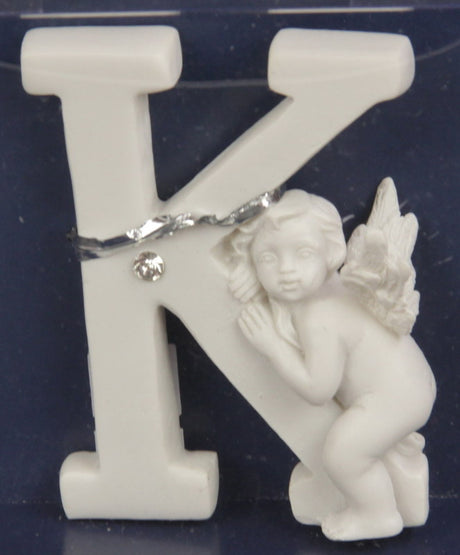 "Charming Letter Cherub - K in soft colors, perfect for nursery decor or personalized gifts, measuring 7cm."