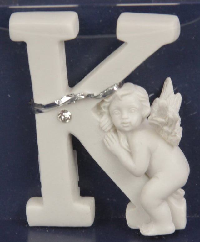 "Charming Letter Cherub - K in soft colors, perfect for nursery decor or personalized gifts, measuring 7cm."