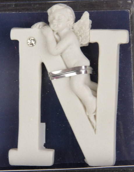 Charming Letter Cherub - N, 7cm tall, perfect for personalized home decor in kids' rooms or nurseries.