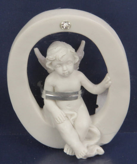 "Whimsical Letter Cherub - O, 7cm tall, perfect for nursery decor and personalized gifts."
