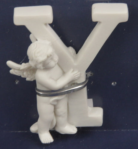 Whimsical cherub letter "Y", 7cm tall, perfect for personalizing children's decor and enhancing playful spaces.