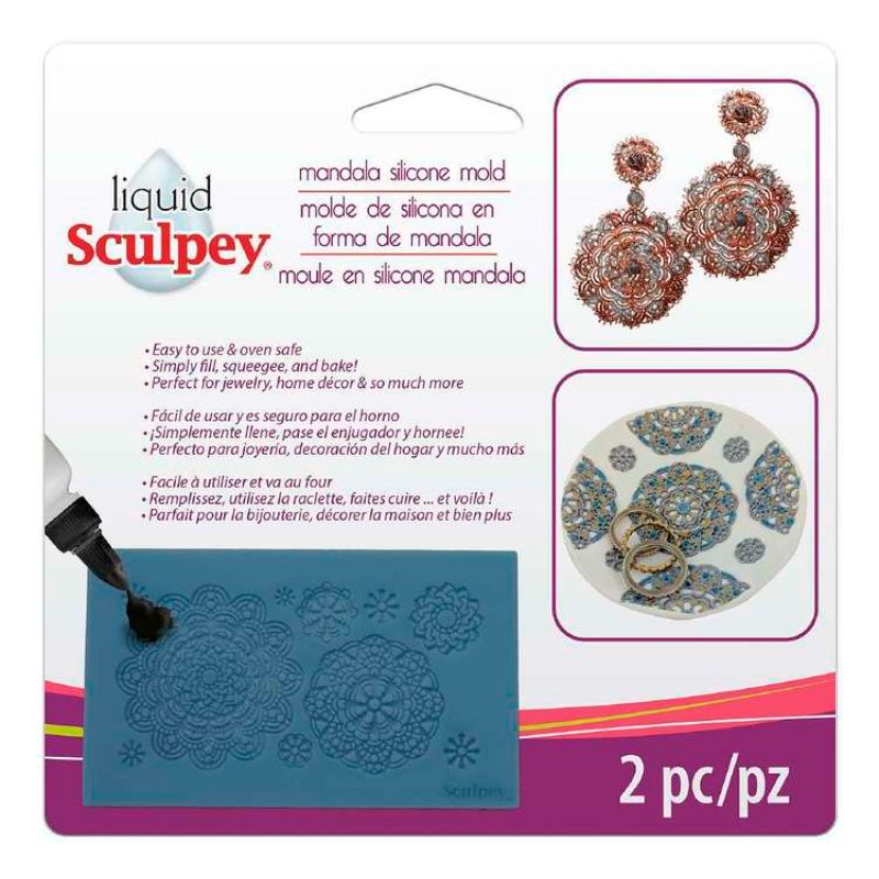 Silicone mould for baking and crafting, featuring intricate mandala designs, perfect for polymer clay projects.