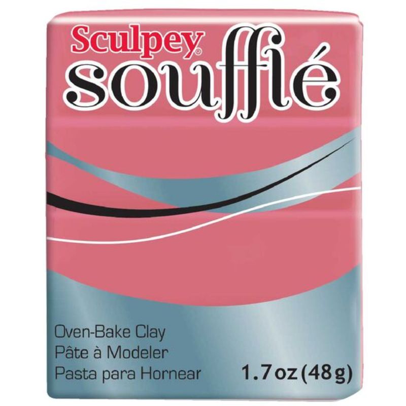 Vibrant Guava SOUFFLE Clay by SCULPEY, 48g, ideal for jewelry and art projects, offering a stunning suede finish.