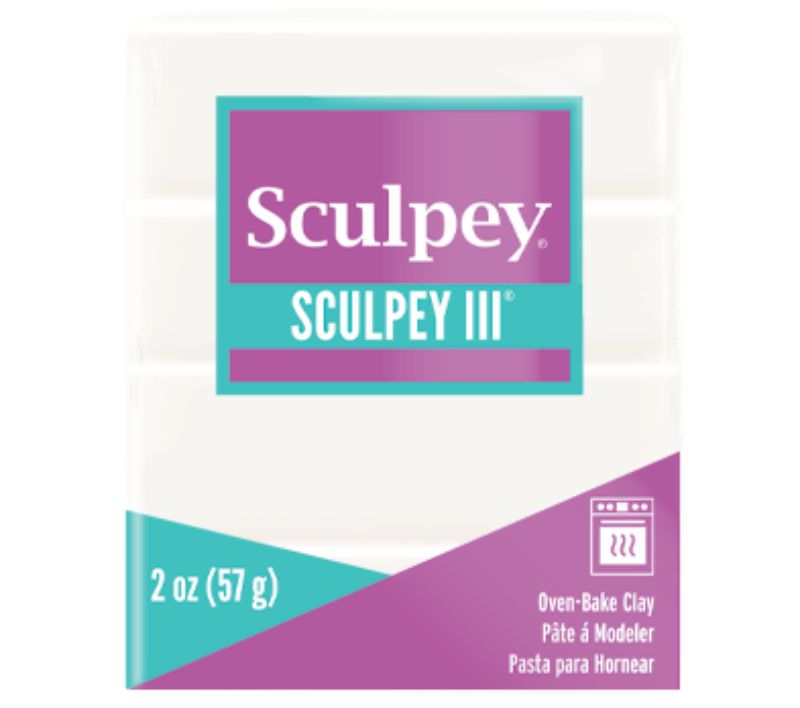 Sculpey III 57g White oven bake clay, ideal for detailed creations and durable matte finishes, perfect for all skill levels.