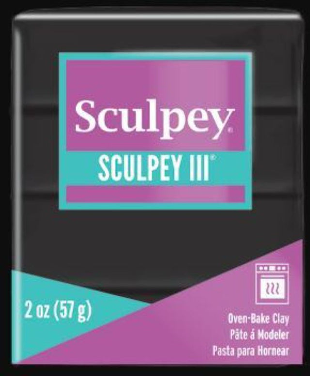 Black Sculpey III 57G polymer clay for versatile crafting, easy to use, bakes hard with a matte finish. Ideal for all skill levels.