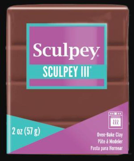 Chocolate-colored SCULPEY III oven-bake clay in a 57g package, ideal for creative projects and easy to manipulate.