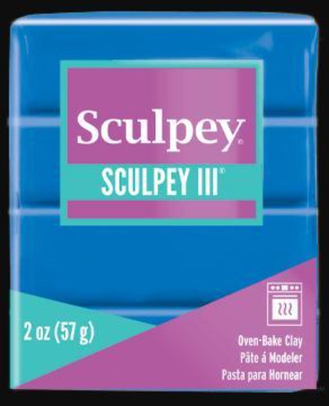 Vibrant blue SCULPEY III polymer clay, 57g, ideal for crafting, easy to manipulate, and perfect for artists and kids.