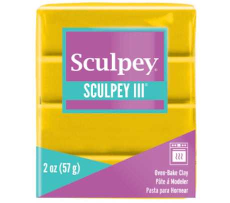 Bright yellow Sculpey III 57G polymer clay, ideal for crafting sculptures, jewelry, and art projects; easy to mold and bake.