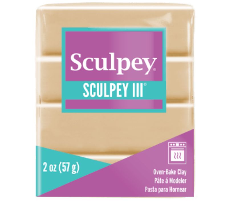 Sculpey III 57G Tan polymer clay, ideal for crafting intricate designs and figures, cures to a durable matte finish.