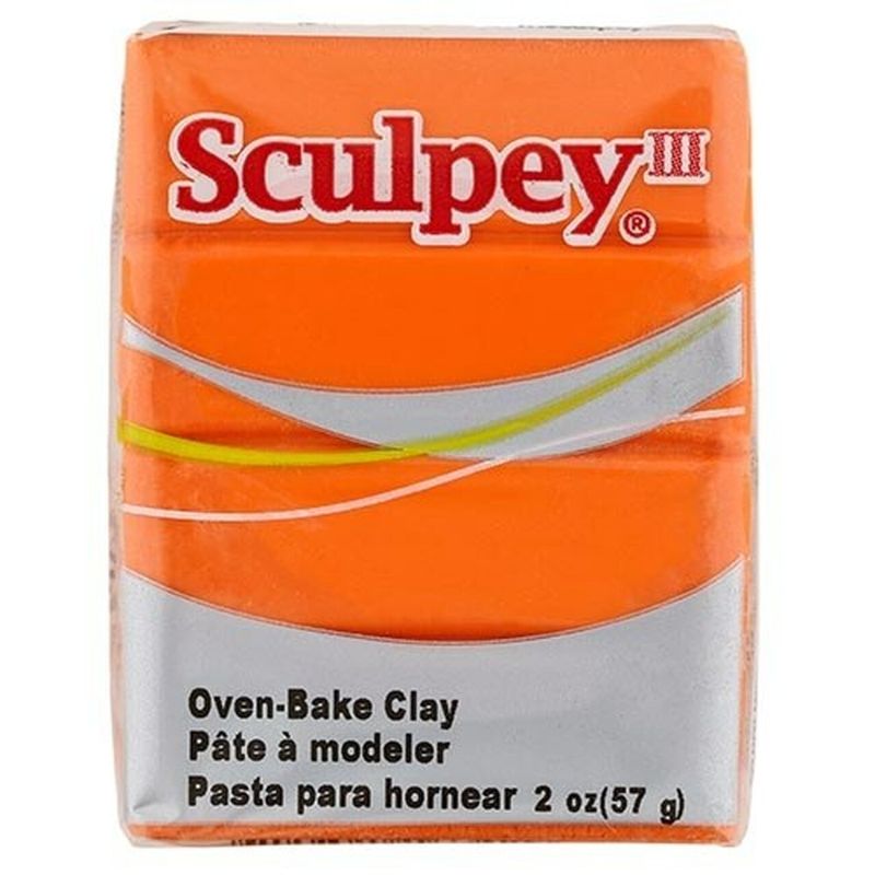 Vibrant Sculpey III Just Orange polymer clay (57g) ideal for crafting, sculpting, and versatile art projects.