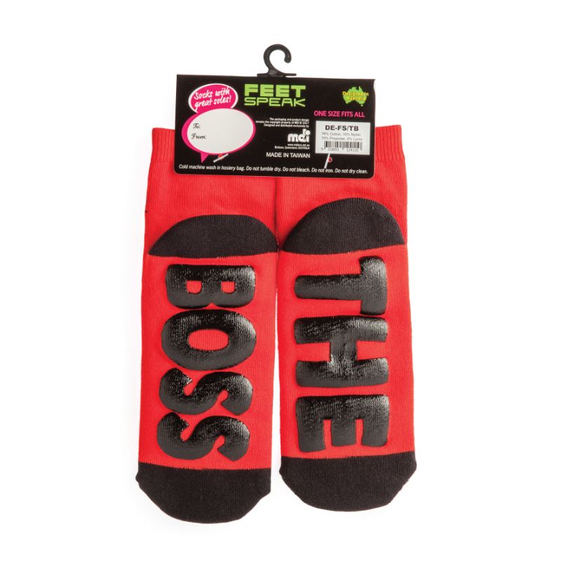 Socks featuring an all-seeing eye and bold 'THE BOSS' text, designed for comfort and style in daily wear.