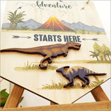 Wall art featuring "Adventure Starts Here" on eco-friendly pine, vibrant colors, and ready-to-hang design for explorers.