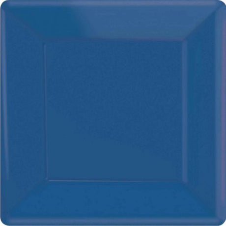 Bright royal blue square paper plates, 26cm, pack of 20, perfect for parties and eco-friendly dining.