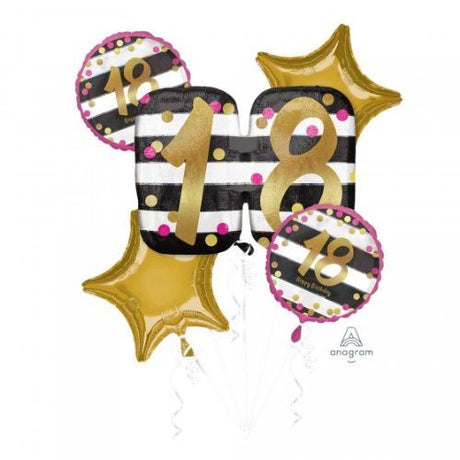 Bouquet of pink and gold milestone balloons, perfect for celebrating special occasions, self-sealing and elegant design.