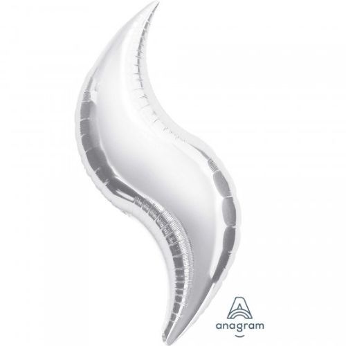 Sleek SuperShape Silver Curve balloon, 36", perfect for elegant celebrations and events, self-sealing, holds helium long.