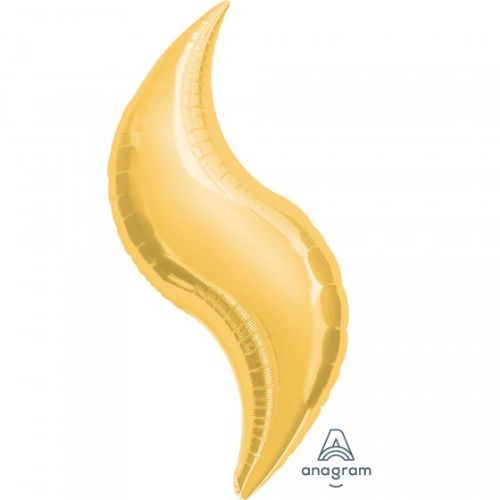 Gold curve-shaped self-sealing foil balloon, 36 inches, perfect for elegant party decorations and celebrations.