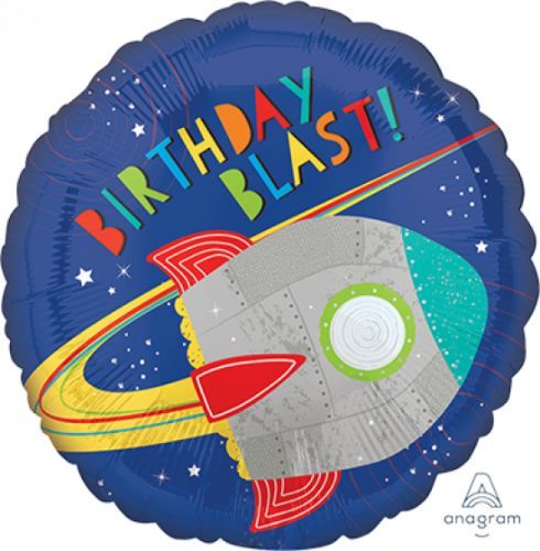 Vibrant 45cm rocket-shaped foil balloon, ideal for space-themed birthday celebrations and festive decorations.