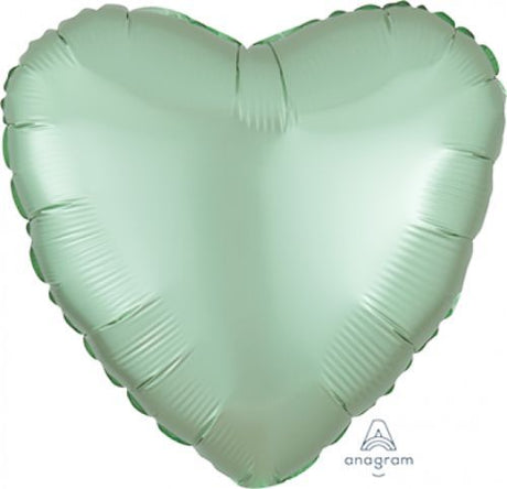 45cm mint green heart-shaped foil balloon with a satin finish, perfect for weddings and celebrations.