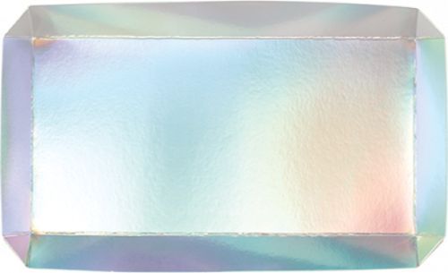 Shimmering iridescent cardboard trays for parties, ideal for serving appetizers and desserts with a glamorous touch. Pack of 2.