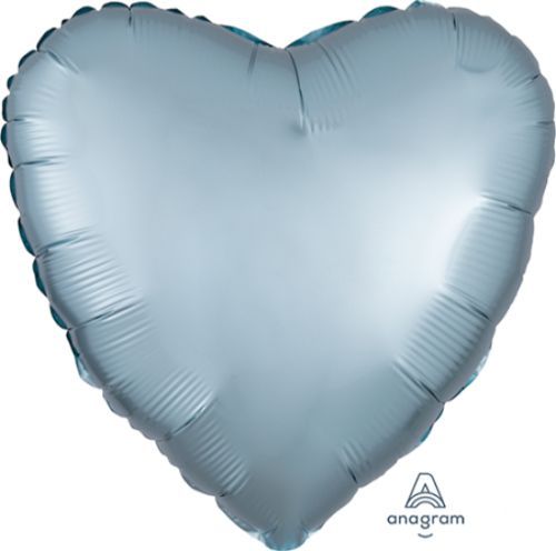 Pastel blue heart balloon, 45cm, made of luxe satin for elegant celebrations, perfect for parties and weddings.