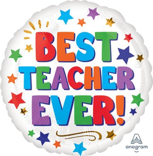 Vibrant 45cm balloon with "Best Teacher Ever" design, perfect for celebrating educators on special occasions.