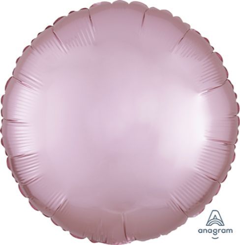 Pastel pink 45cm satin balloon in a circle shape, perfect for elegant party decorations and special events.