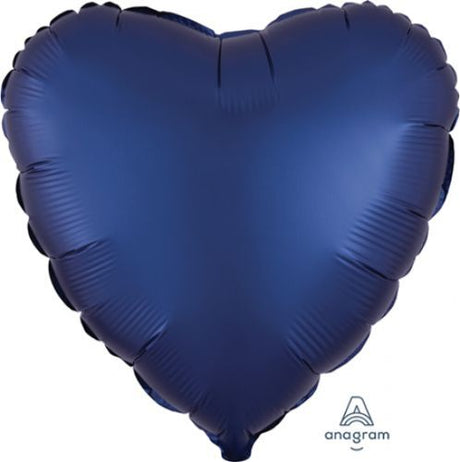 Luxurious 45cm satin navy heart balloon, perfect for weddings and celebrations, with a vibrant hue and elegant finish.