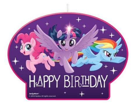 Colorful My Little Pony birthday candle featuring beloved characters, perfect for adding whimsy to themed celebrations.